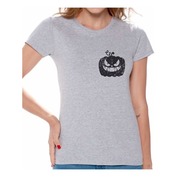 Awkward Styles Jack-O'-Lantern Pumpkin Pocket Tshirt Halloween Pumpkin T Shirt Halloween Shirt for Women Funny Gifts for Halloween Spooky Shirt Scary Pumpkin Tshirt Women's Halloween T-Shirt