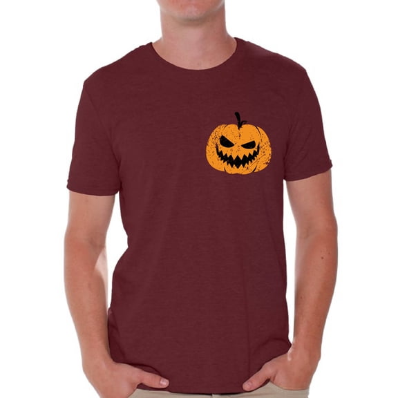 Awkward Styles Jack O'Lantern Pumpkin Shirt for Men Halloween Pumpkin Pocket Shirt for Men Spooky Pumpkin Face Tee Spooky and Easy Pumpkin Halloween Costume for Guys