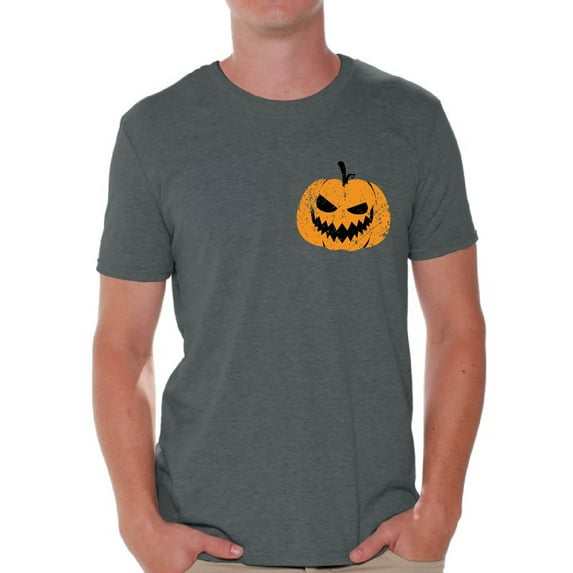 Awkward Styles Jack O'Lantern Pumpkin Shirt for Men Halloween Pumpkin Pocket Shirt for Men Spooky Pumpkin Face Tee Spooky and Easy Pumpkin Halloween Costume for Guys