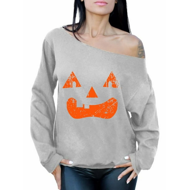 Awkward Styles Jack O Lantern Pumpkin Sweatshirt Off The Shoulder Halloween Pumpkin Oversized Sweater Women s Halloween Sweatshirt Pumpkin Face Off The Shoulder Day of the Dead Oversized Sweater Walm...