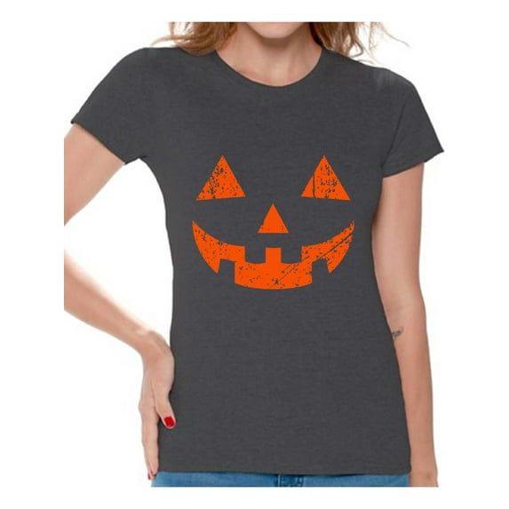 Awkward Styles Jack-O'-Lantern Tshirt Halloween Shirt for Women Halloween Party T Shirt Trick Or Treat Family Shirt Holiday Gifts for Her Pumpkin Face Tshirt Halloween Pumpkin Outfit Pumpkin Shirts