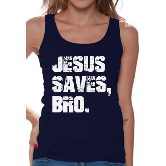 Awkward Styles Jesus Saves Bro Tank Tops for Women Christian Clothes for Ladies Jesus Womens T-Shirt Christian Gifts Jesus Tank Top Jesus Clothing Jesus T Shirt for Her Jesus Saves Bro Ladies Shirt