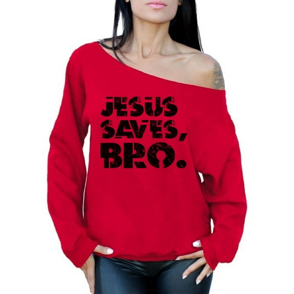 Awkward Styles Jesus Saves Ladies Off The Shoulder Sweater Black Clothing for Women Jesus Saves Bro Oversized Sweatshirt Christian Clothes Jesus Saves Bro Off The Shoulder Sweatshirt for Women
