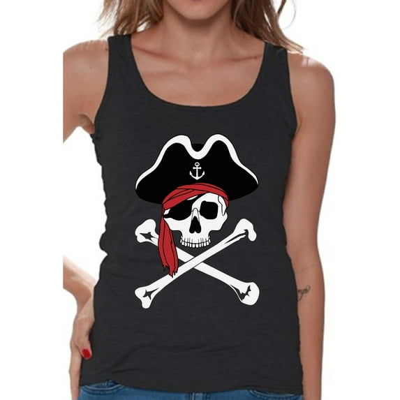 Awkward Styles Jolly Roger Skull Tank Top for Women Pirate Skull Flag Tank Dia de los Muertos Tank Top for Women Day of the Dead Sleeveless Shirt Pirate Skull Tank Top Pirate Birthday Party Outfit
