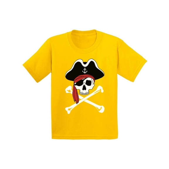 Awkward Styles Jolly Roger Skull Tshirt for Kids Jolly Roger Skull Flag Gifts for Kids Dia de los Muertos Shirts Pirate Skull Youth Shirt Day of the Dead Outfit Pirate Skull Flag Shirt for Kids