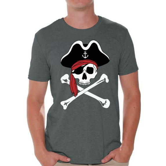 Awkward Styles Jolly Roger Skull Tshirt for Men Jolly Roger Skull Flag Gifts for Him Dia de los Muertos Shirts Men's Pirate Skull Shirt Day of the Dead Outfit Pirate Skull Flag Shirt for Men