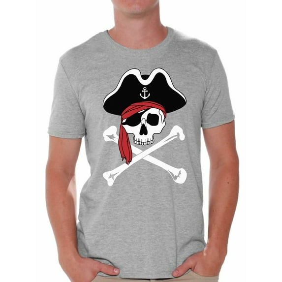 Awkward Styles Jolly Roger Skull Tshirt for Men Jolly Roger Skull Flag Gifts for Him Dia de los Muertos Shirts Men's Pirate Skull Shirt Day of the Dead Outfit Pirate Skull Flag Shirt for Men