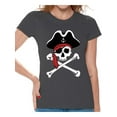 thumbnail image 1 of Awkward Styles Jolly Roger Skull Tshirt for Women Jolly Roger Skull Flag Gifts for Her Dia de los Muertos Shirts Women's Pirate Skull Shirt Day of the Dead Outfit Pirate Skull Flag Shirt for Women, 1 of 4