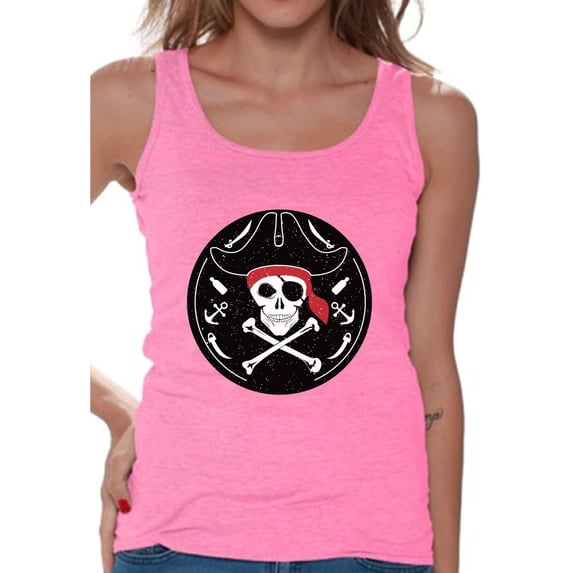 Awkward Styles Jolly Roger Tank Top for Women Pirate Skull Tank Women's Day of the Dead Tank Top Jolly Roger Skull Sleeveless Shirt Dia de los Muertos Gifts Pirate Skull Flag Shirt Pirate Flag Tank