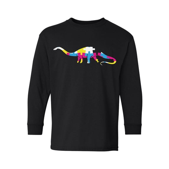 Awkward Styles Kid's Autism Youth Long Sleeve T-shirt for Girls Dinosaur Puzzle Crewneck Tee for Boys
