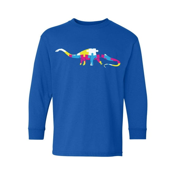 Awkward Styles Kid's Autism Youth Long Sleeve T-shirt for Girls Dinosaur Puzzle Crewneck Tee for Boys