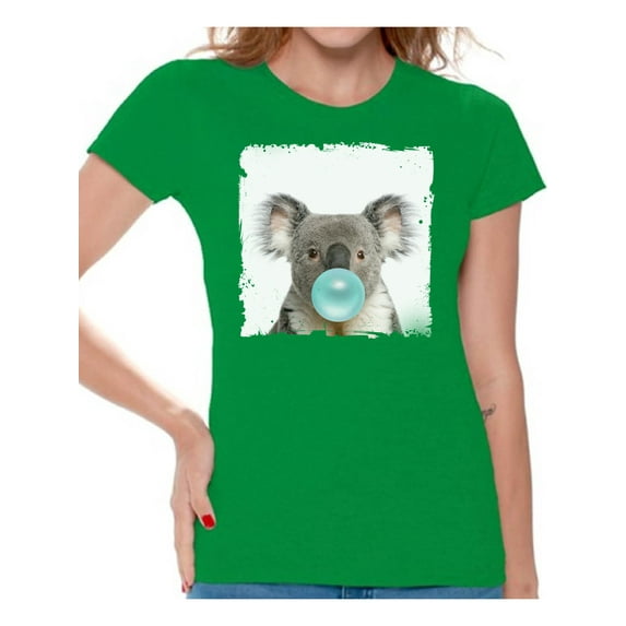 Awkward Styles Koala Chewing Blue Gum T Shirt Funny Koala Clothes T-Shirt for Woman Funny Animal Lovers Gifts for Her Koala Clothing Koala T Shirt Cute Animal T Shirt Koala Shirt Women T Shirt