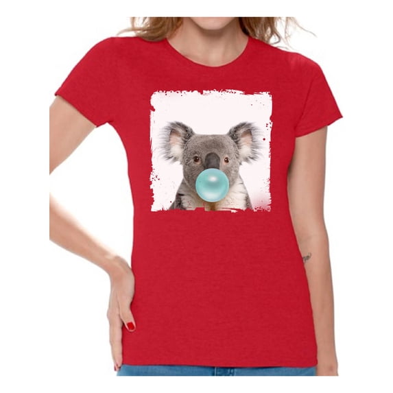 Awkward Styles Koala Chewing Blue Gum T Shirt Funny Koala Clothes T-Shirt for Woman Funny Animal Lovers Gifts for Her Koala Clothing Koala T Shirt Cute Animal T Shirt Koala Shirt Women T Shirt