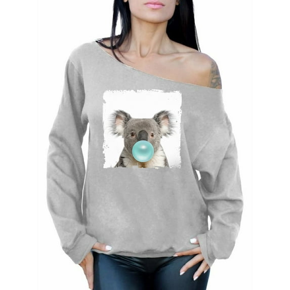 Awkward Styles Koala Off The Shoulder Sweatshirt Animal Lover Sweatshirt Koala with Gum Off The Shoulder Sweatshirt Koala Clothing Koala Hoodie Cute Animal Sweater Koala Clothing Collection