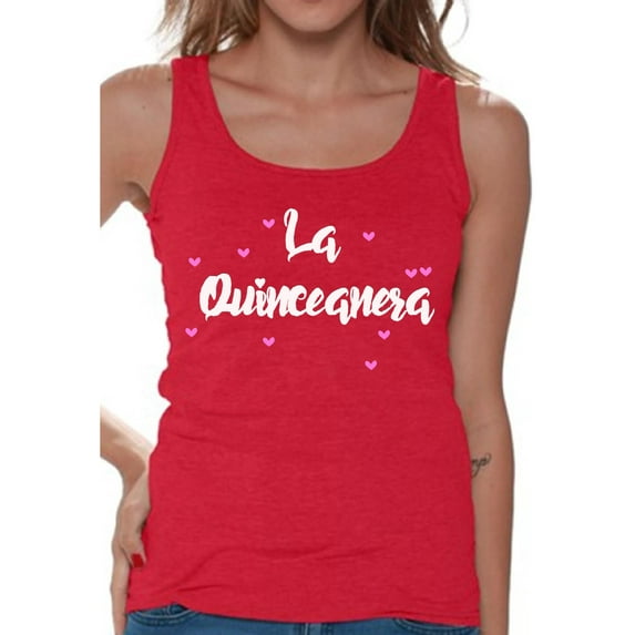 Awkward Styles La Quinceanera Tank Top for Ladies Quinсe Anos Tanks for Girls Birthday Girl Shirt Birthday Gifts for Teens I am 15 T-Shirt for Her Quinceanera Party Clothing White Print Teen Party