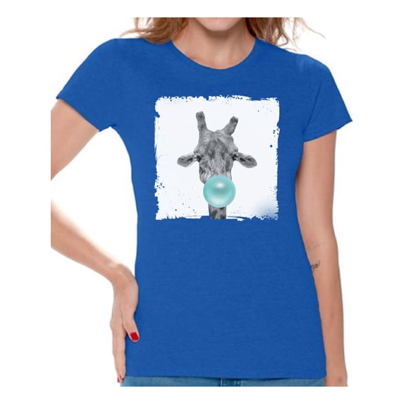 Awkward Styles Ladies Animal Tshirt Giraffe Chewing Gum T Shirt Animal Clothes Giraffe T-Shirt for Woman Funny Giraffe T Shirt Giraffe Lovers T-Shirts Gifts for Her Animal Themed Collection