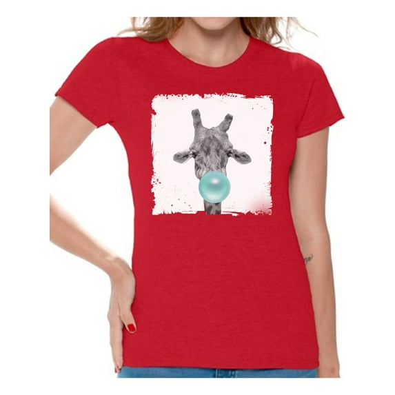 Awkward Styles Ladies Animal Tshirt Giraffe Chewing Gum T Shirt Animal Clothes Giraffe T-Shirt for Woman Funny Giraffe T Shirt Giraffe Lovers T-Shirts Gifts for Her Animal Themed Collection