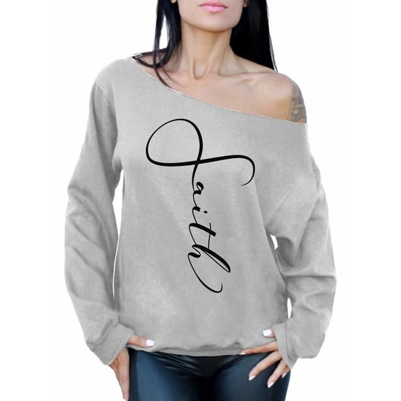 Awkward Styles Ladies Off Shoulder Sweater Faith Clothing for Women Faith Oversized Sweatshirt for Mom Christian Clothes Black Off The Shoulder Sweatshirt for Women Christian Gifts for Her Faith