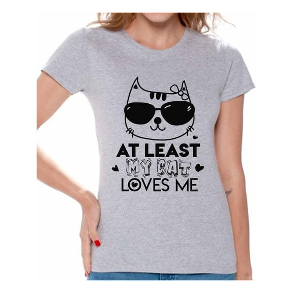 Awkward Styles At Least My Cat Loves Me Shirt Valentine's Day T Shirt for Women Valentines Day Gift Idea for Her Cat Lovers Shirt Cute Cat Valentine Tshirt Valentines Day Single Funny Valentine Shirt