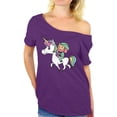 thumbnail image 1 of Awkward Styles Leprechaun Riding A Unicorn Off Shoulder Shirt Cute Magical Unicorn Flowy Top for Women Funny Irish Leprechaun Off The Shoulder T-Shirt Lucky Irish Gifts for Her St. Patrick's Day, 1 of 6