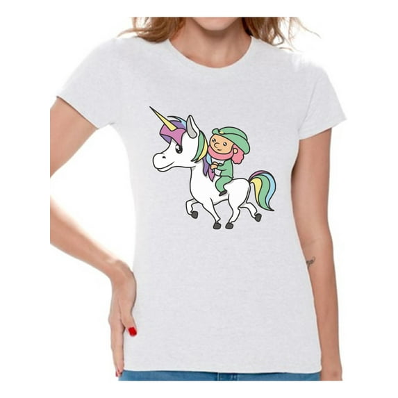 Awkward Styles Leprechaun Riding A Unicorn Tshirt Magical Unicorn Shirts Funny Leprechaun Tshirt for Women Lucky Irish Gifts for Women Proud To Be Irish American St. Patrick's Day Shirts Irish Party