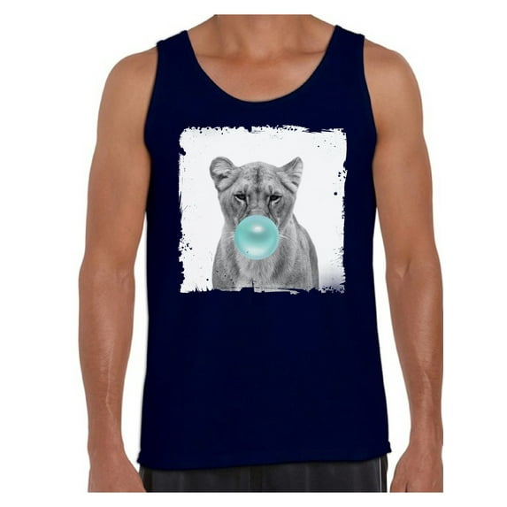 Awkward Styles Lion Blowing Blue Gum Cute Lion T Shirt Animal Tank Top for Men Lion with Blue Gum T Shirt Animal Men Shirt Funny Animal Gifts Lion Clothing Lion Shirt Lovely Lion Tank Top Men Tank Top
