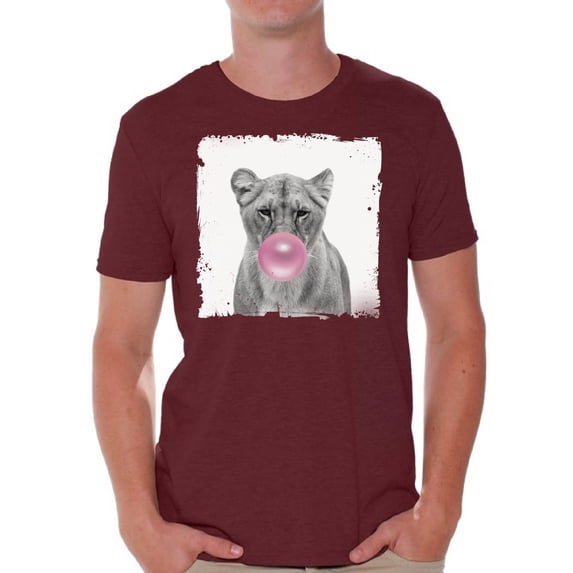 Awkward Styles Lion Tshirt Lion with Pink Gum T Shirt Lion Clothing Animal T-Shirt for Men Funny Animal Gifts Lion T Shirt Cute Animal T Shirt Funny Lion Shirt Gifts for Him Funny Men T Shirt
