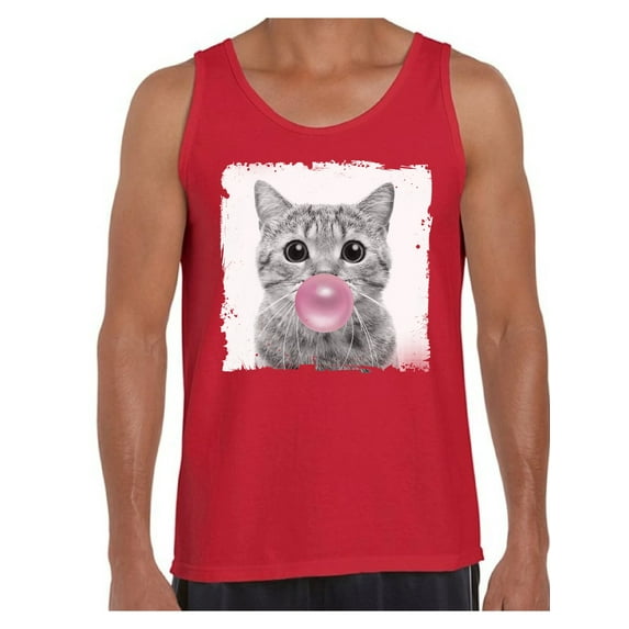 Awkward Styles Little Cute Cat T Shirt Animal Tank Top for Men Cat with Pink Gum T Shirt Animal Men Shirt Funny Animal Gifts Cat Clothing Funniest Cat Tank Top Men Tank Top Cat Chewing Pink Gum