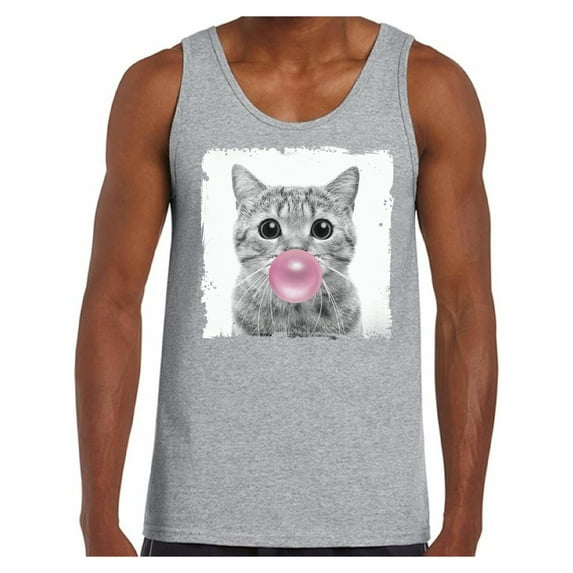 Awkward Styles Little Cute Cat T Shirt Animal Tank Top for Men Cat with Pink Gum T Shirt Animal Men Shirt Funny Animal Gifts Cat Clothing Funniest Cat Tank Top Men Tank Top Cat Chewing Pink Gum