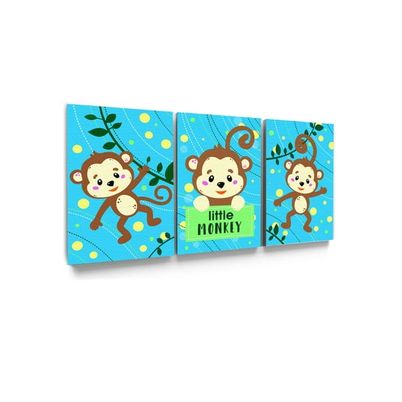 Awkward Styles Little Monkey Canvas Wall Art Animals Illustration Kids Room Wall Art Monkey Prints Funny Art for Kids Animal Art Set of 3 Newborn Baby Room Wall Decor Animal Wallpapers Made in USA