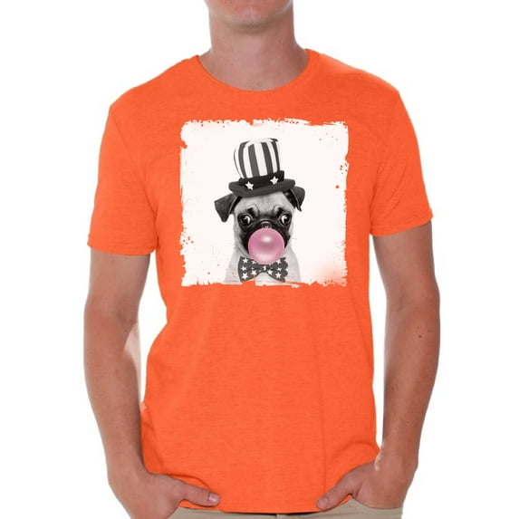 Awkward Styles Little Pug Clothes Animal T-Shirt for Men Funny Animal Gifts Pug T Shirt Cute Animal T Shirt Pug Shirt Gifts for Him Funny Men T Shirt Puppy Pug Tshirt Pug with Pink Gum T Shirt