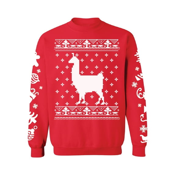 Awkward Styles Llama Christmas Sweatshirt with White Sleeves All Over Print Christmas Sweater Funny Gifts for Xmas Holiday Sweater Xmas Party Outfit Alpaca Lovers Christmas Animal Sweater Unisex