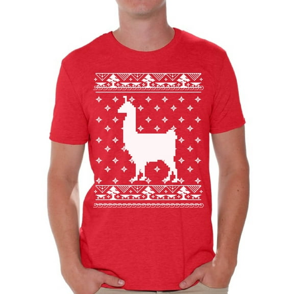 Awkward Styles Llama Christmas Tshirt for Men Funny Christmas Shirts Men's Christmas T Shirt Xmas Llama Shirt Xmas Gifts for Alpaca Lovers Christmas Animal Outfit Xmas Party Gifts Xmas Llama