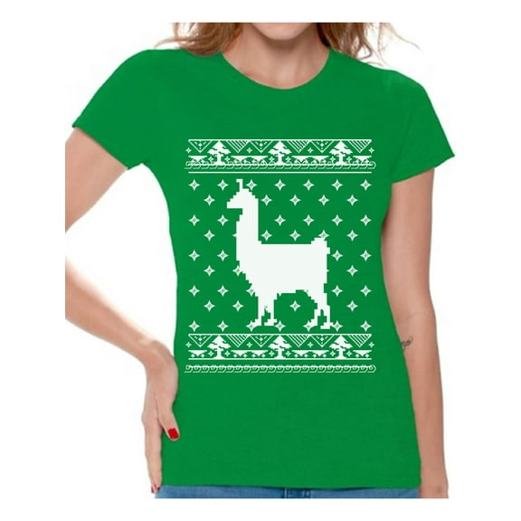 Awkward Styles Llama Christmas Tshirt for Women Funny Christmas Shirts Women's Christmas T Shirt Xmas Llama Shirt Xmas Gifts for Alpaca Lovers Christmas Animal Outfit Xmas Party Gifts Xmas Llama