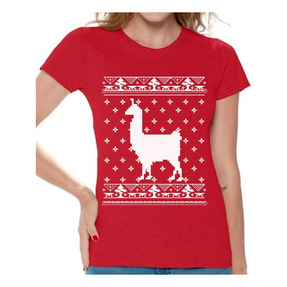 Awkward Styles Llama Christmas Tshirt for Women Funny Christmas Shirts Women's Christmas T Shirt Xmas Llama Shirt Xmas Gifts for Alpaca Lovers Christmas Animal Outfit Xmas Party Gifts Xmas Llama