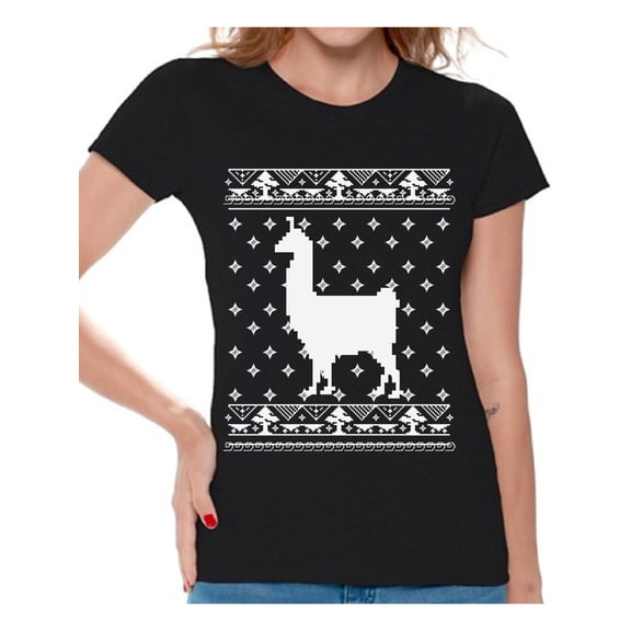 Awkward Styles Llama Christmas Tshirt for Women Funny Christmas Shirts Women's Christmas T Shirt Xmas Llama Shirt Xmas Gifts for Alpaca Lovers Christmas Animal Outfit Xmas Party Gifts Xmas Llama
