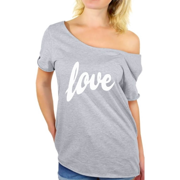 Awkward Styles Love Off The Shoulder T Shirt Love Shirt Valentines Day Gift for Her Love Off the Shoulder Top Women's Love T Shirt Love Gift for Girlfriend Valentines Day T Shirt Gift for Wife