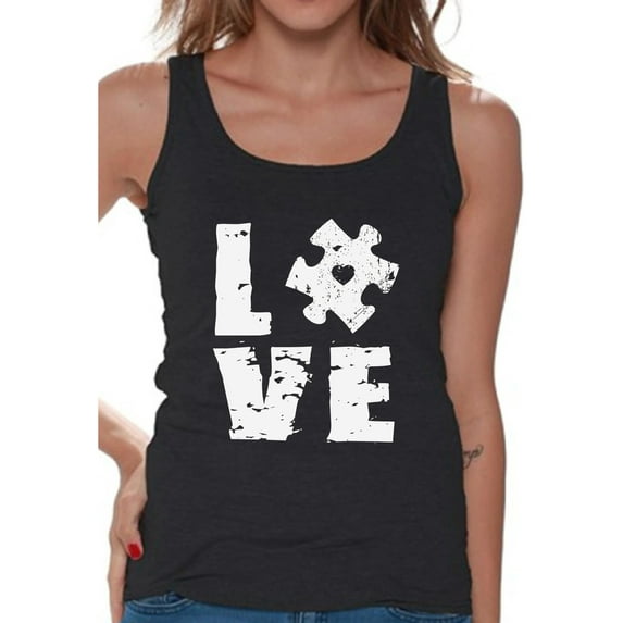 Awkward Styles Love Puzzle Tank Tops for Women Autism Awareness Tank Top Autism Tanks Autism Puzzle Gifts Support Autism Awareness Women's Tank Tops Autistic Spectrum Awareness Women's Tops