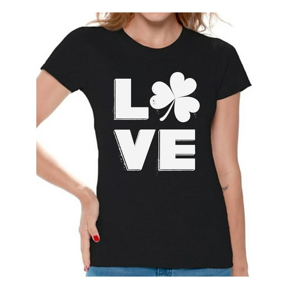 Awkward Styles Love Shamrock Shirts for Women St Patricks Day T Shirt Women's Lucky Shamrock Shirt St Patricks Outfit Irish Gifts for Her St Patricks Day Love Cute Shamrock Clover Shirt Irish Shirt