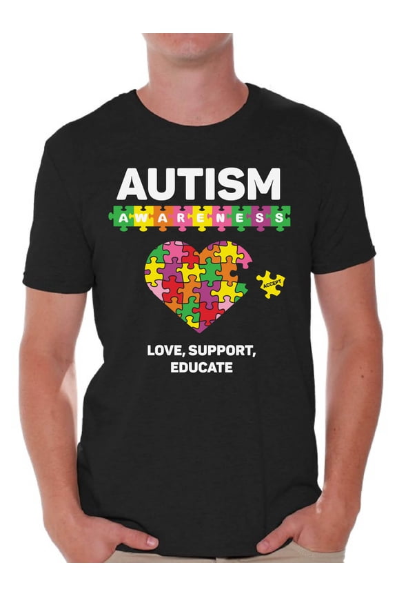 Love Support Educate Autism Shirt for Men Autism Awareness Puzzle Shirt Men Autism Awareness Shirts Men's Autism T Shirt Autism Awareness Gifts for Him Autistic Pride Gifts
