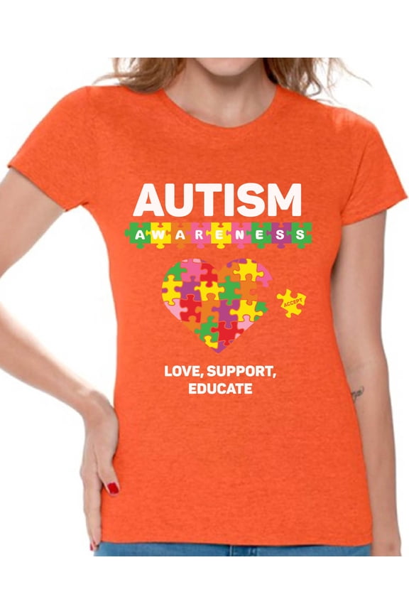 Love Support Educate Autism Shirts for Women Autism Awareness Women Autism Awareness Shirts Women's Autism T Shirt Autism Awareness Gifts for Her Autistic Pride Gifts