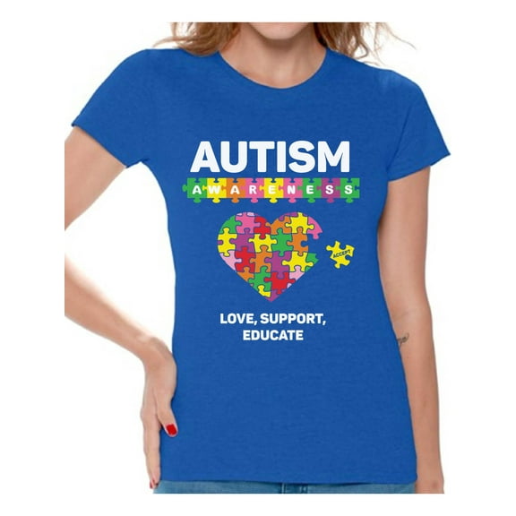 Awkward Styles Love Support Educate Autism Shirts for Women Autism Awareness Women Autism Awareness Shirts Women's Autism T Shirt Autism Awareness Gifts for Her Autistic Pride Gifts