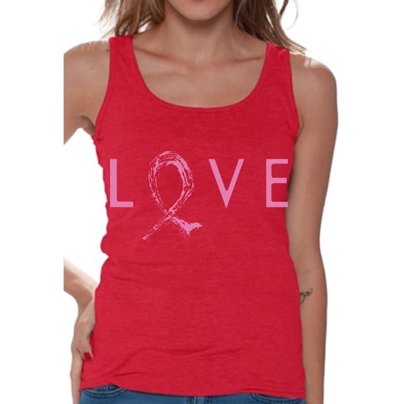 Awkward Styles Love Tank Top for Women Love Ribbon Tank Women's Breast Cancer Awareness Tank Top Cancer Support Ribbon Sleeveless Shirt Pink Ribbon Tank Top Cute Gifts for Breast Cancer Survivor