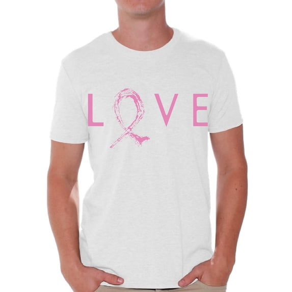 Awkward Styles Love Tshirt Breast Cancer Awareness Shirts for Men Pink Ribbon T Shirt Cancer Support Ribbon T-Shirt Pink Gifts Pink Ribbon Hope Shirt Gifts for Cancer Survivor Love Ribbon Shirt