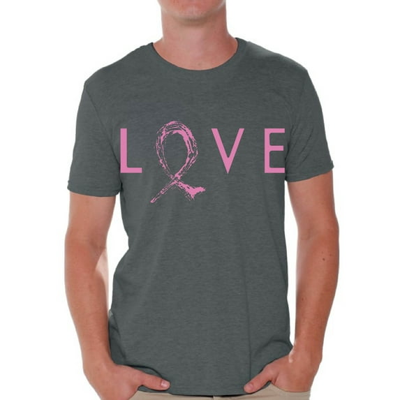 Awkward Styles Love Tshirt Breast Cancer Awareness Shirts for Men Pink Ribbon T Shirt Cancer Support Ribbon T-Shirt Pink Gifts Pink Ribbon Hope Shirt Gifts for Cancer Survivor Love Ribbon Shirt
