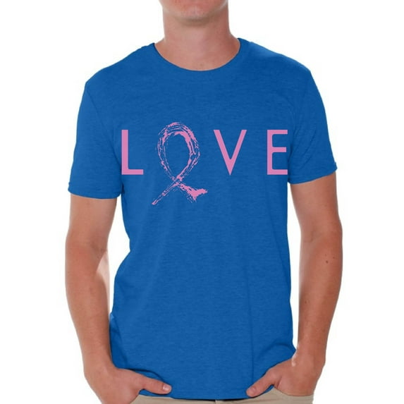 Awkward Styles Love Tshirt Breast Cancer Awareness Shirts for Men Pink Ribbon T Shirt Cancer Support Ribbon T-Shirt Pink Gifts Pink Ribbon Hope Shirt Gifts for Cancer Survivor Love Ribbon Shirt