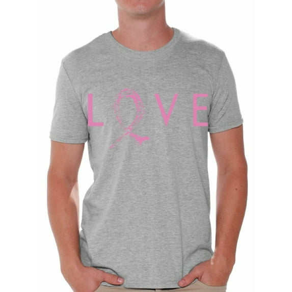 Awkward Styles Love Tshirt Breast Cancer Awareness Shirts for Men Pink Ribbon T Shirt Cancer Support Ribbon T-Shirt Pink Gifts Pink Ribbon Hope Shirt Gifts for Cancer Survivor Love Ribbon Shirt