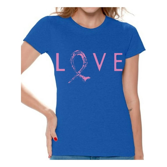 Awkward Styles Love Tshirt Breast Cancer Awareness Shirts for Women Pink Ribbon T Shirt Cancer Support Ribbon T-Shirt Pink Gifts Pink Ribbon Hope Shirt Gifts for Cancer Survivor Love Ribbon Shirt