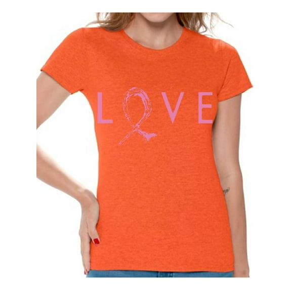 Awkward Styles Love Tshirt Breast Cancer Awareness Shirts for Women Pink Ribbon T Shirt Cancer Support Ribbon T-Shirt Pink Gifts Pink Ribbon Hope Shirt Gifts for Cancer Survivor Love Ribbon Shirt