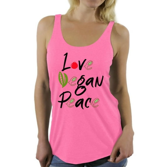 Awkward Styles Love Vegan Peace Racerback Tank Top for Her Racerback Tanks Vegetarian Tshirt Vegan Friendly Racerback Shirts for Her Vegan Shirts Vegan Clothes for Women Vegan Organic Racerback Tanks